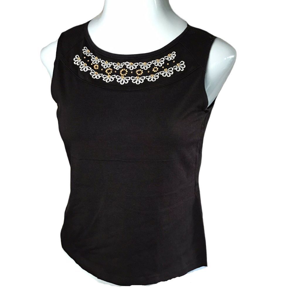 Covington Cute High Neck Shirt Blouse ~ Sz S ~ Brown ~ Sleeveless ~ Stretch